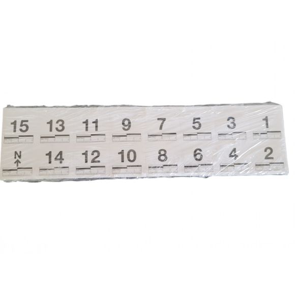Planche d'étiquettes adhésives avec tests centimétriques - n°1 à 15 + Nord - lot de 10