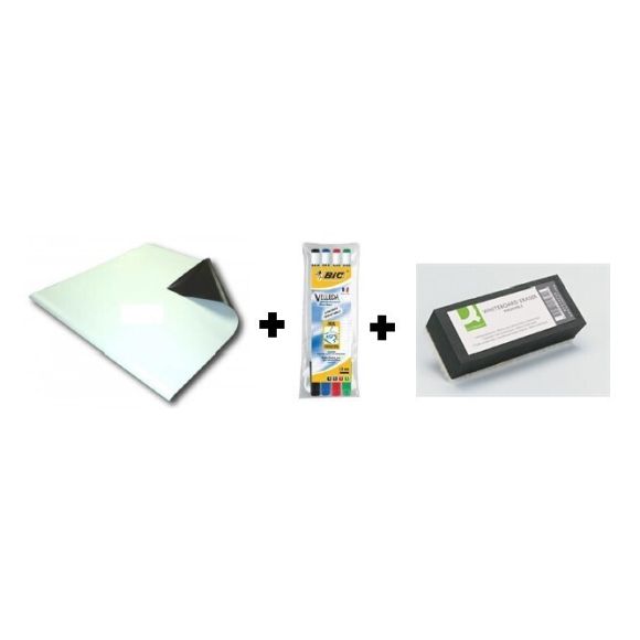 Kit tableau magnétique souple de 100 x 50 cm - 4 feutres + 1 brosse
