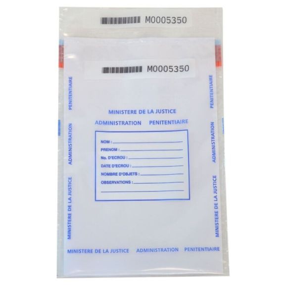 Sachets de scellés sécurisés - Admin. Pénitentiaires - 210 x 305 + 30 mm - lot de 50