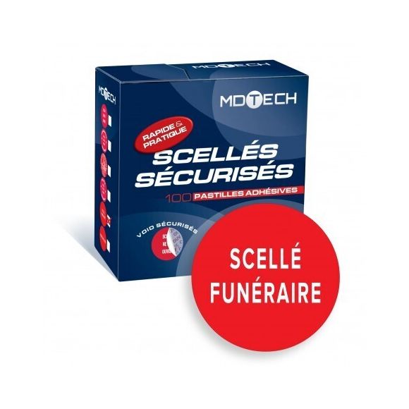 Pastille adhésive sécurisée rouge SCELLE FUNERAIRE -  boite dévidoir de 100
